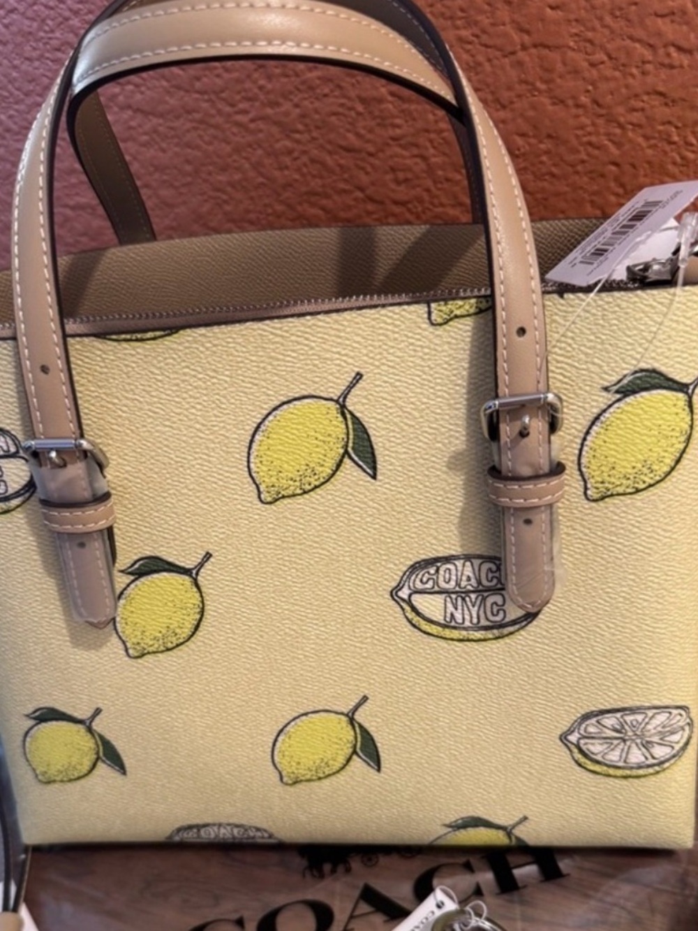 Coach Lemon-Print Tote in Yellow and Tan